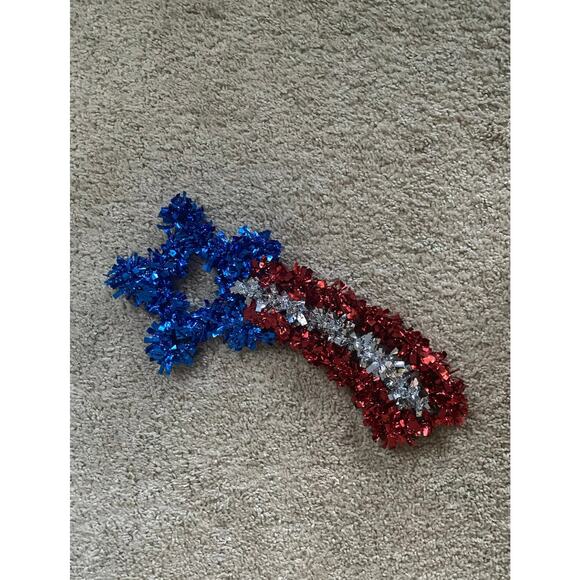 American Flag Red Silver Blue Tinsel Shooting Star Door Wreath Wall Sign Decor - Picture 1 of 1
